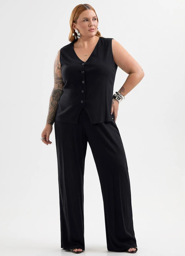 Cativa Mais - Conjunto Plus Size em Viscose com Elastano Preto
