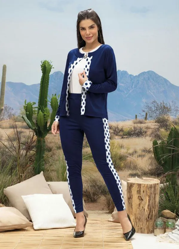 Moda Pop - Conjunto Poá Marinho com Recortes