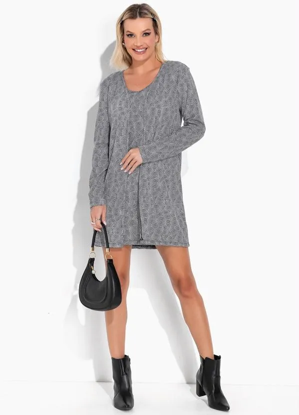 Moda Pop - Conjunto Poá Preto com Vestido e Casaco 3