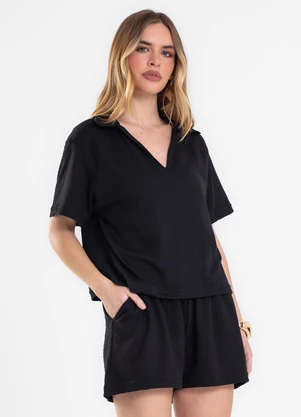 Rovitex - Conjunto Polo com Shorts Feminino Preto - ROVITEX