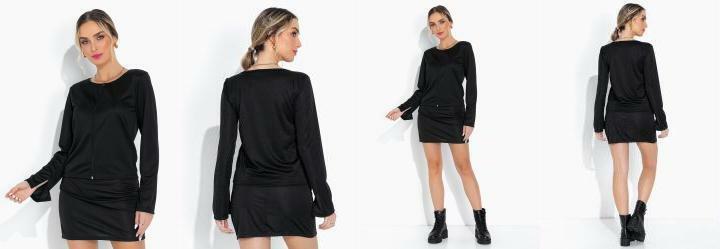 Conjunto Preta com Saia e Casaco