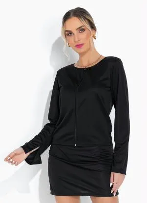 Moda Pop - Conjunto Preta com Saia e Casaco - MODA POP