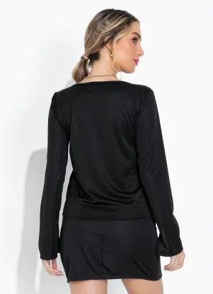 Moda Pop - Conjunto Preta com Saia e Casaco - MODA POP