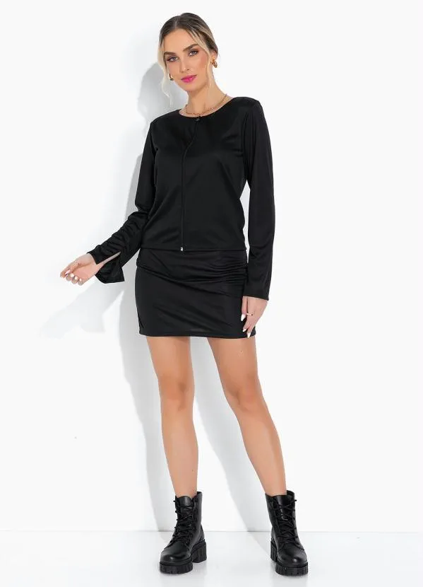 Moda Pop - Conjunto Preta com Saia e Casaco 3