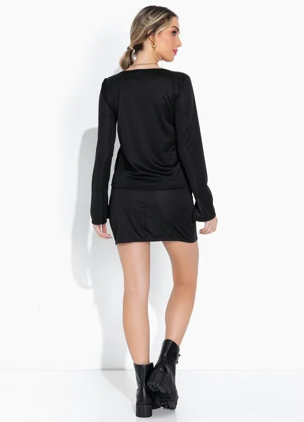 Moda Pop - Conjunto Preta com Saia e Casaco 4