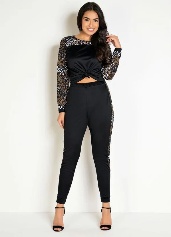 Moda Pop - Conjunto Preta e Onça com Blusa e Calça 3