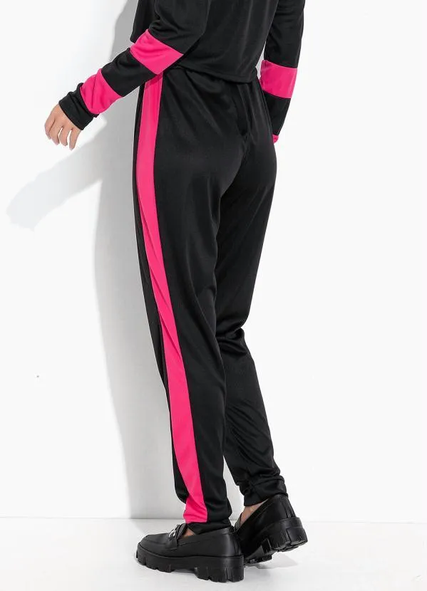 Moda Pop - Conjunto Preta e Pink com Cropped e Calça 6