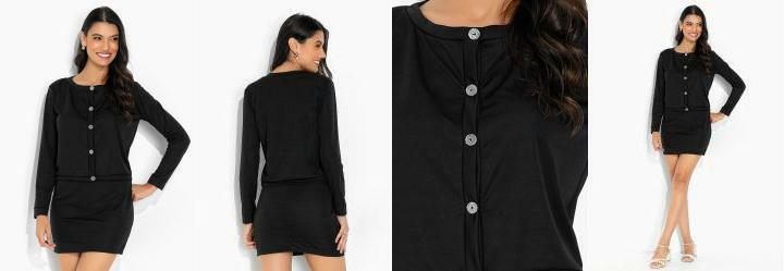 Conjunto Preto Casaco com Fechamento em Botes