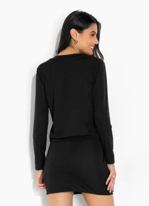 Moda Pop - Conjunto Preto Casaco com Fechamento em Botões - MODA POP
