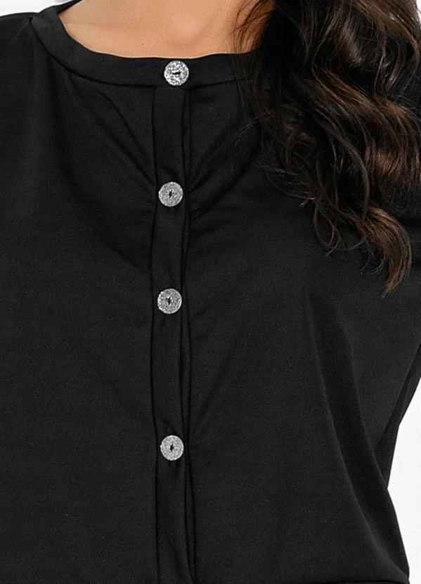 Moda Pop - Conjunto Preto Casaco com Fechamento em Botões 3