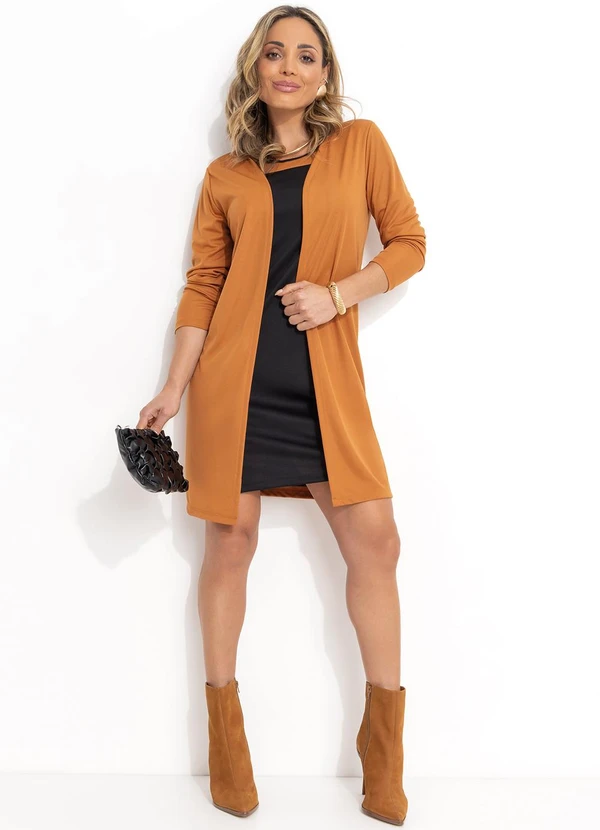 Moda Pop - Conjunto Preto e Caramelo com Vestido e Cardigan 3