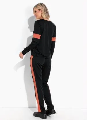 Moda Pop - Conjunto Preto e Marrom com Blusa e Calça - MODA POP