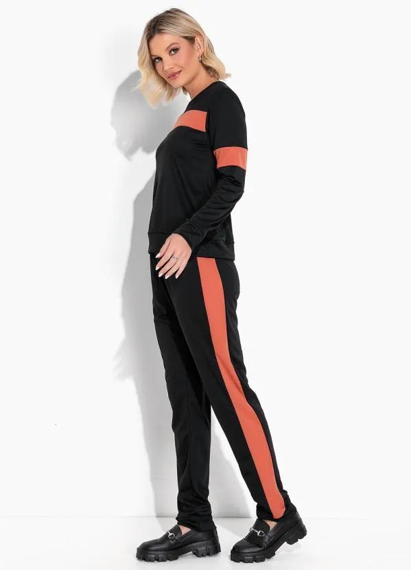 Moda Pop - Conjunto Preto e Marrom com Blusa e Calça 3