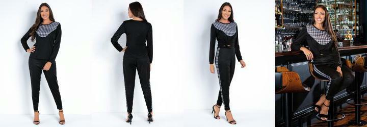 Conjunto Preto e Pied Poule Blusa e Cala