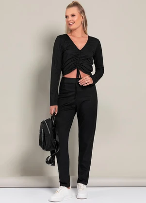 Moda Pop - Conjunto Preto em Canelado - MODA POP