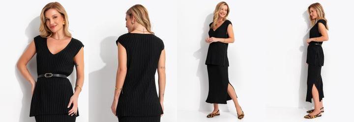 Conjunto Preto em Malha de Viscose com Elastano