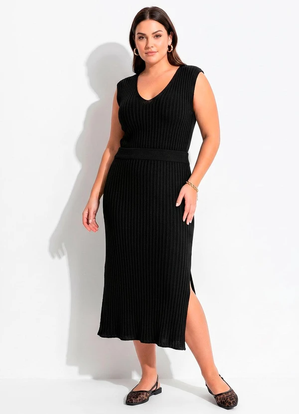 Quintess - Conjunto Preto em Malha de Viscose com Elastano