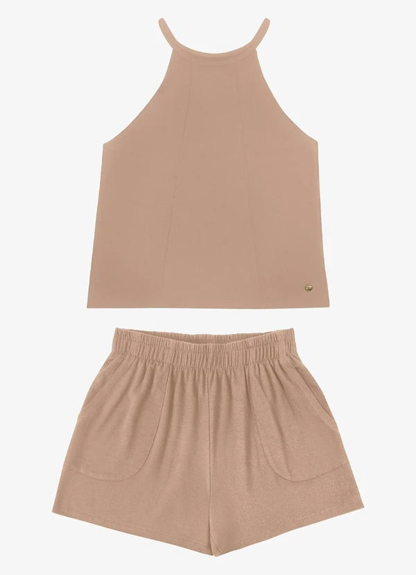 Rovitex - Conjunto Regata com Shorts Feminino Marrom