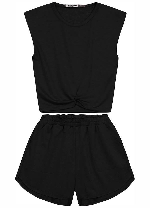 Minty - Conjunto Regata e Shorts Molecotton Lurex Preto