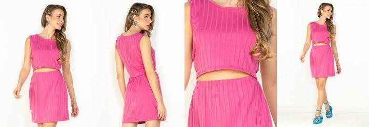 Conjunto Rosa com Saia e Cropped