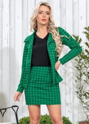 Moda Pop - Conjunto Saia e Casaco Pied Poule Verde - MODA POP