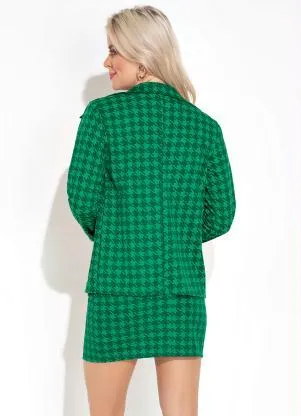 Moda Pop - Conjunto Saia e Casaco Pied Poule Verde - MODA POP