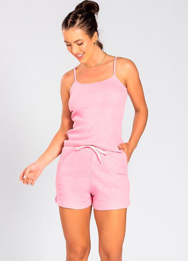 Meu Jeans - Conjunto Short e Blusa em Ribana Rosa Claro
