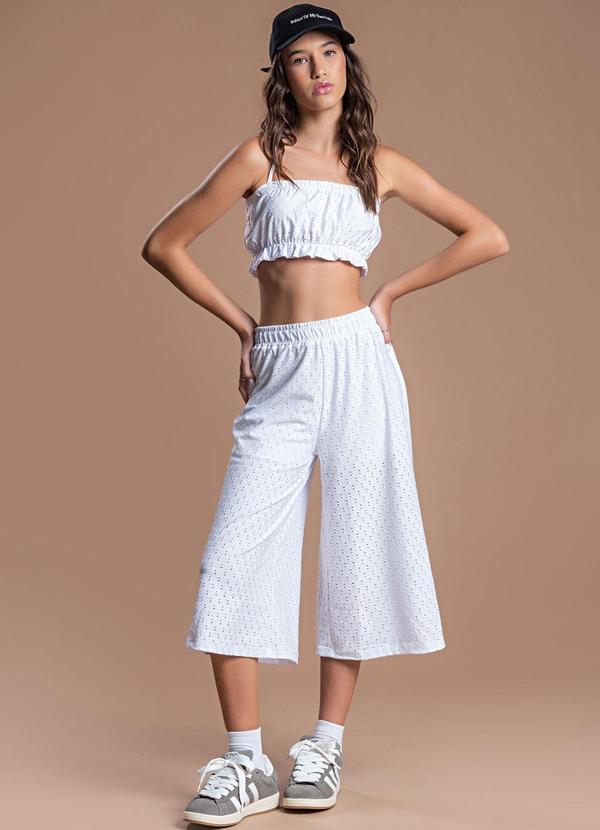 Choyee - Conjunto Top Babados e Calça Pantcourt Branco