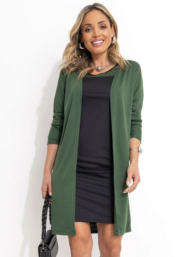 Moda Pop - Conjunto Verde e Preto com Vestido e Cardigan
