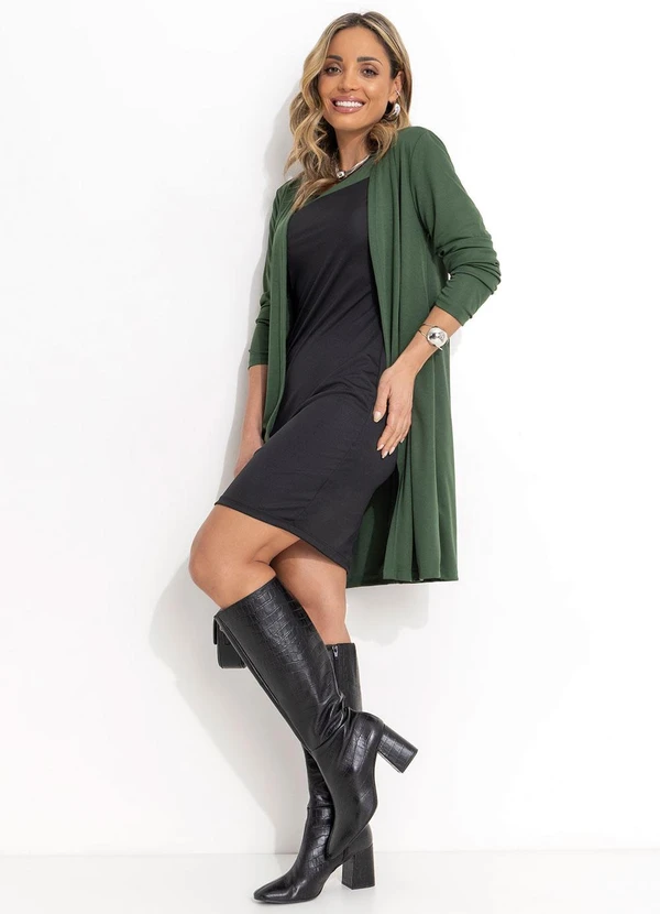 Moda Pop - Conjunto Verde e Preto com Vestido e Cardigan 6