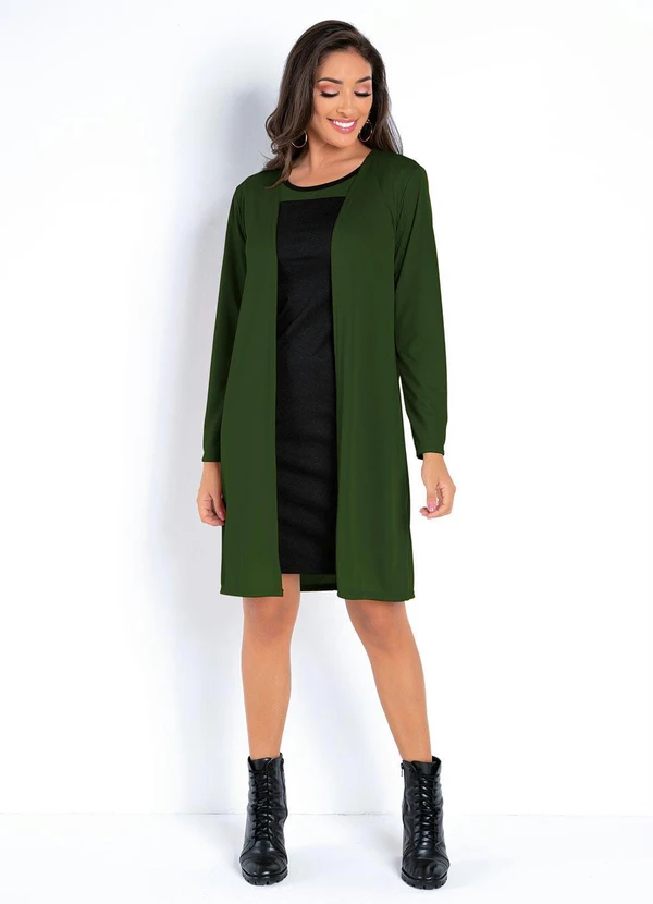 Moda Pop - Conjunto Verde e Preto com Vestido e Cardigan 10