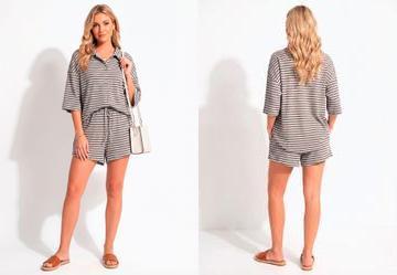 Conjunto Verde Listrado em Malha Texturizada