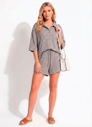 Conjunto (Verde Listrado) em Malha Texturizada