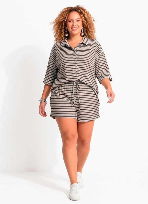 Quintess - Conjunto Verde Listrado  em Malha  Texturizada 5