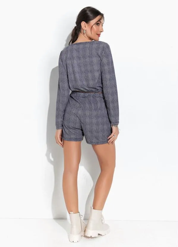 Moda Pop - Conjunto Xadrez Marinho Cropped e Shorts 4