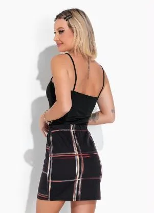 Moda Pop - Conjunto Xadrez Preto com Saia e Cropped - MODA POP