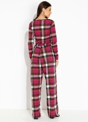 Moda Pop - Conjunto Xadrez Rosa com Cropped e Calça - MODA POP
