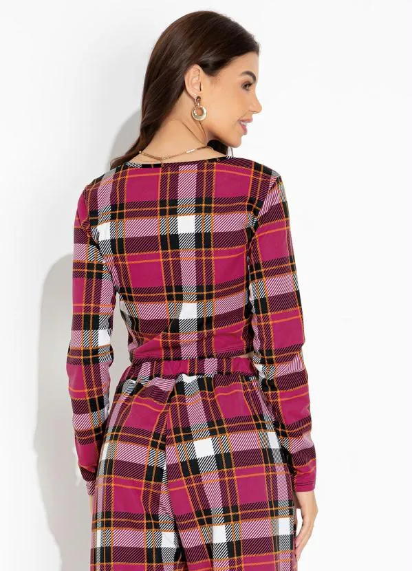 Moda Pop - Conjunto Xadrez Rosa com Cropped e Calça 4
