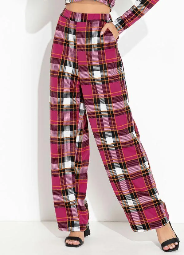 Moda Pop - Conjunto Xadrez Rosa com Cropped e Calça 5