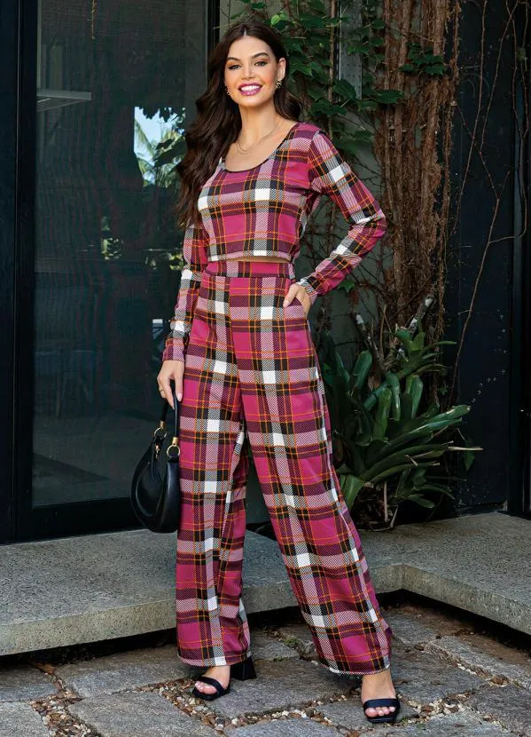 Moda Pop - Conjunto Xadrez Rosa com Cropped e Calça 7