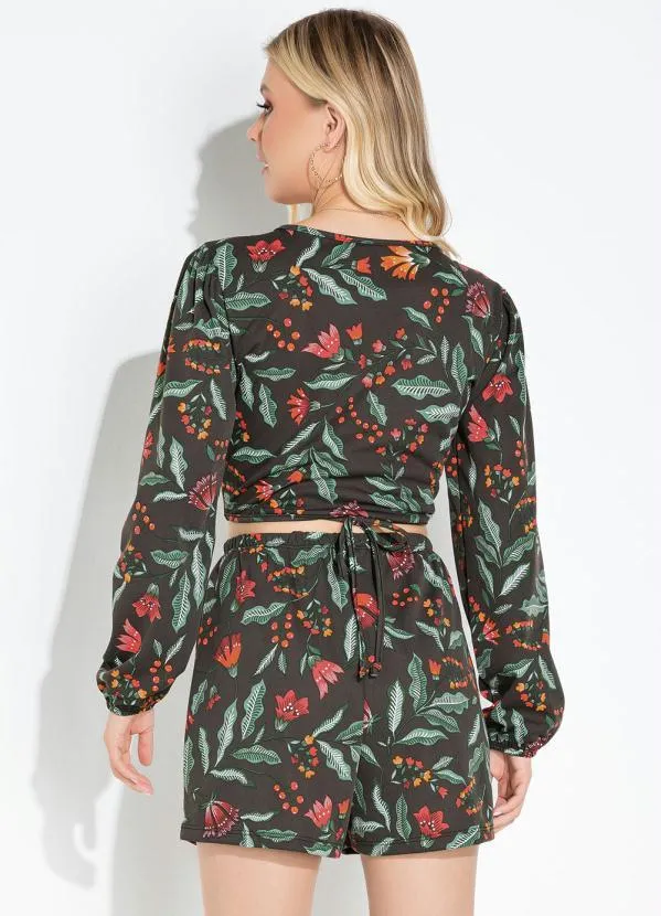 Moda Pop - Conjuto Floral Preto com Short e Casaquinho 2