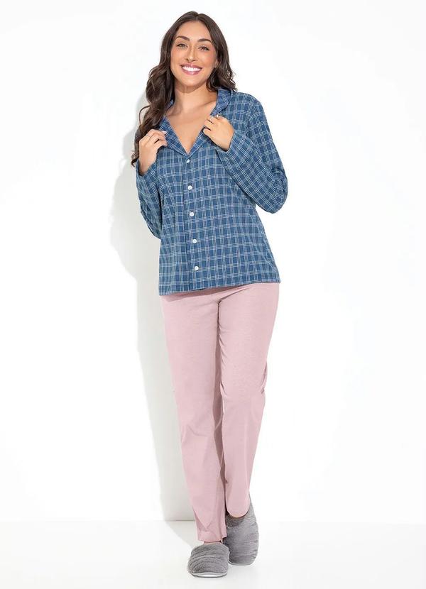 Luma Homewear - Pijama Xadrez Marinho em Malha de Algodão