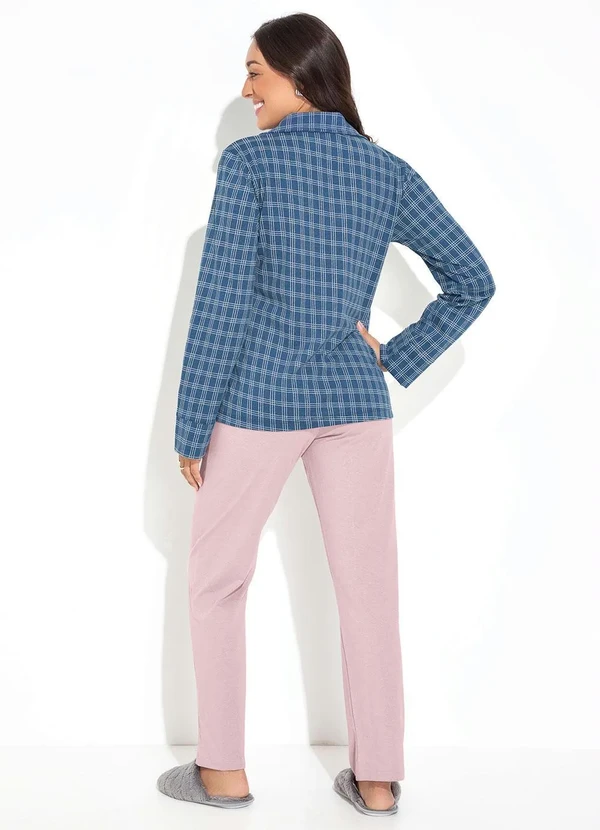 Luma Homewear - Pijama Xadrez Marinho em Malha de Algodão 2
