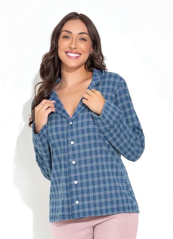 Luma Homewear - Pijama Xadrez Marinho em Malha de Algodão 3
