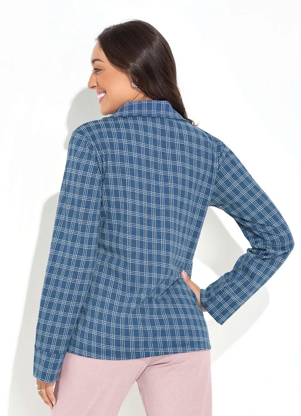 Luma Homewear - Pijama Xadrez Marinho em Malha de Algodão 4