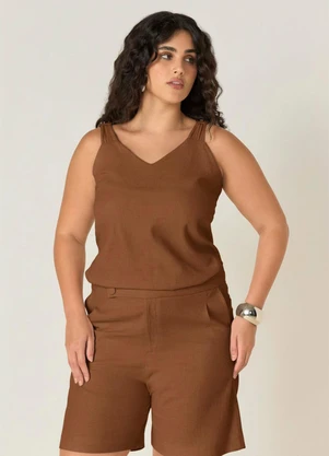 Elegance - Regata com Tiras Ombros e Bermuda Marrom Choco - ELEGANCE