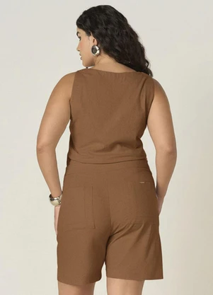 Elegance - Regata com Tiras Ombros e Bermuda Marrom Choco - ELEGANCE