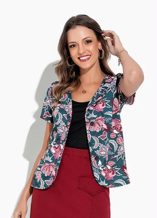 Rosalie - Twin Set Floral Verde com Botão