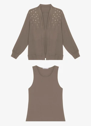 Endless - Twinset Cardigan com Regata Marrom - ENDLESS