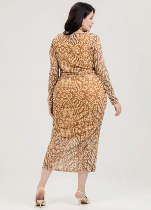 Cativa - Vestido Midi Plus Size em Tule  Bege - CATIVA
